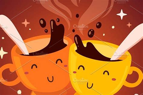 Smiling cups of coffee | Drawing colorful, Illustration, Pencil illustration