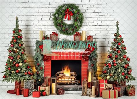 Christmas Fireplace Mantle Photography Backdrop, Winter, Holiday, Window, Fireplace, Mantle ...