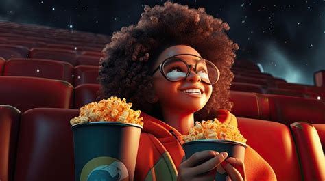 Premium Photo | Cartoon Character Holding Popcorn in Movie Theater