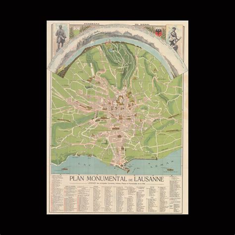 LAUSANNE, SWITZERLAND CITY MAP – PANORAMA: Plan monumental de Lausanne ...