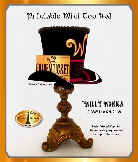 Golden Ticket Top Hat Willy Wonka Hat, Printable Willy Wonka Top Hat ...