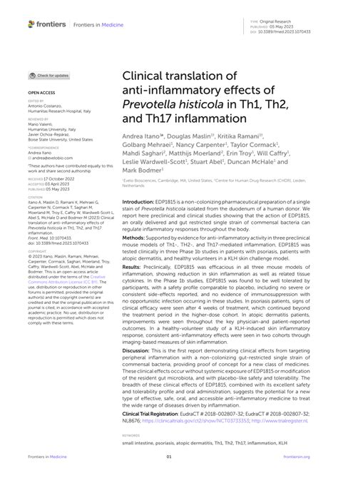 (PDF) Clinical translation of anti-inflammatory effects of Prevotella ...