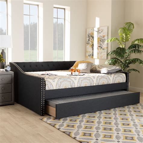 Baxton Studio Haylie Dark Gray Upholstered Queen Size Daybed with Roll-Out Trundle Bed - Walmart.com