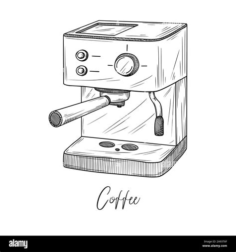 Sketch of coffee maker isolated on white background. Vector ...