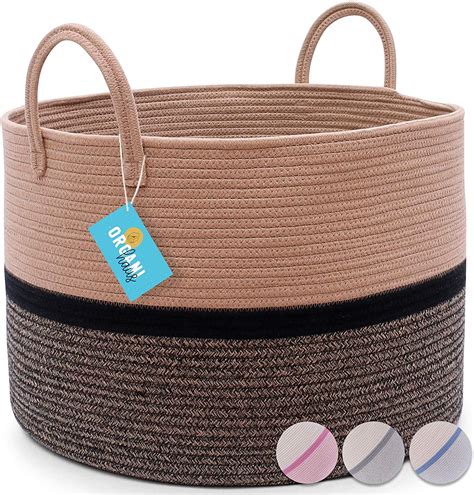 XXL Extra Large Cotton Rope Basket | 20"x13.5" Nursery Storage Basket with Long Handles | Living ...