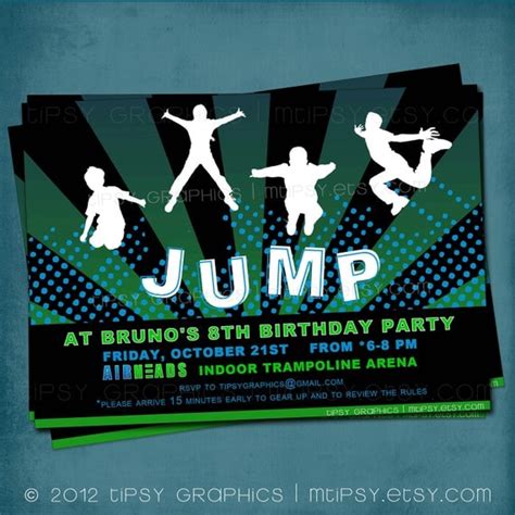 Jump Trampoline or Bounce House Birthday Party Invite for Big Kids by ...