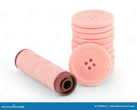 Pink Sewing Buttons and Thread Isolated Stock Photo - Image of sewing, color: 39998916