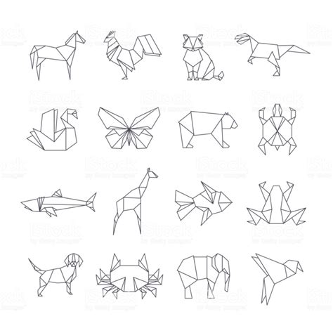 Japanese origami paper animals vector line icons. Set of origami ...