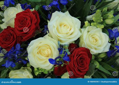 Wedding Flowers in Red, White and Blue Stock Photo - Image of bouquet ...