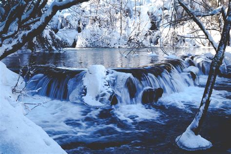 Free Photo: Small Waterfall in Winter Landscape