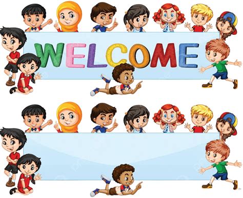 International Kids On Welcome Banner Retro Cartoon Children Vector, Retro, Cartoon, Children PNG ...