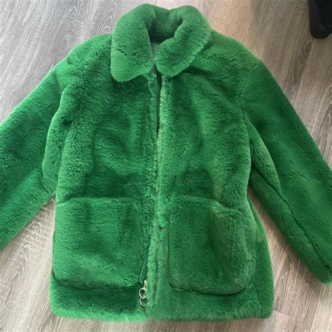 green faux fur coat from topshop. womens size 8. no... - Depop