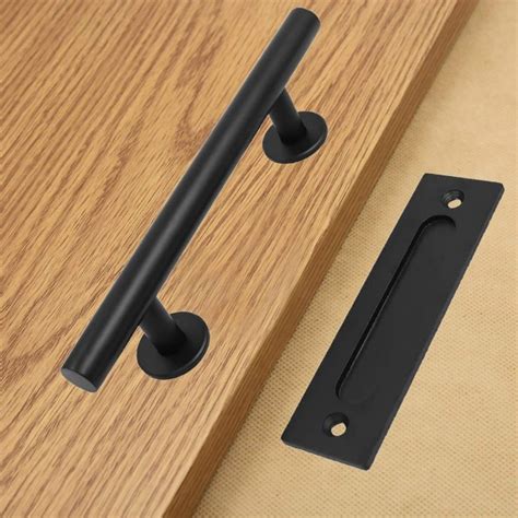 WinSoon Black Steel Door Handle For Sliding Barn Wood Door Hardware Closet Door Pull Vertical Flush