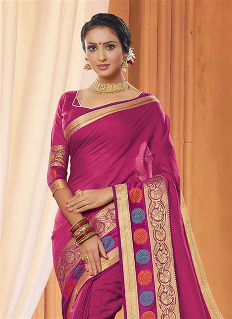 Buy Magenta Chanderi Cotton Saree, sari Online Shopping, SASRCL1003