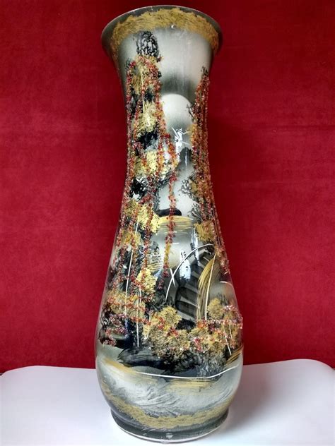 Hand made Decorative Ceramic floor vase "Fantasy" Grey/ Beads. Height:59cm - Kalyna - Russian ...