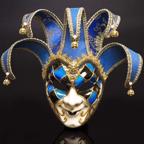 Full Face Men Venetian Theater Jester Joker Masquerade Mask Bells Mardi Gras | eBay