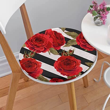 Round Chair Cushions for Dining Chairs Flower Rose Stripe Chair Pads ...