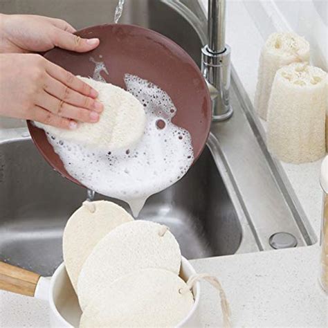 Natural Dish Scrubbers,Loofah Sponge for Kitchen 3 PCS, Greener Clean Durable Non-Scratch Brush ...