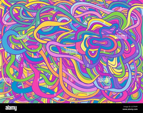 Multicolor psychedelic crazy abstract swirl line art, pastel neon color ...