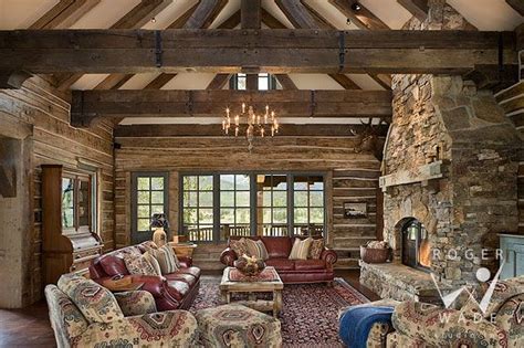 roger wade studio interior design photography of rustic handcrafted log home living room toward ...