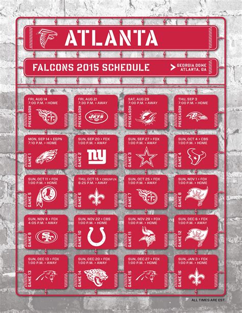 Atlanta Falcons 2015 Schedule | Atlanta falcons, Tampa bay, Cleveland browns