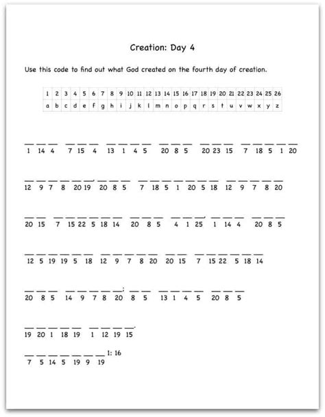 Creation Day 4 Bible Verse Decoding Worksheet | Ministry-To-Children