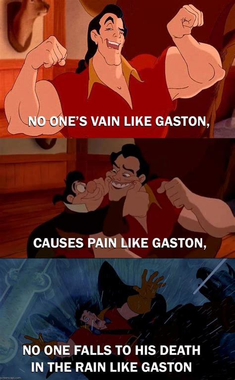 Image result for no one's vain like gaston | Disney princess memes, Funny disney memes, Disney funny