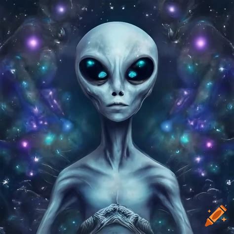 Portrait of a mysterious grey alien with cosmic eyes