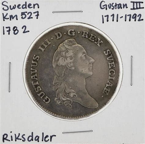 1782 Sweden KM527 Gustavus III Riksdaler Coin