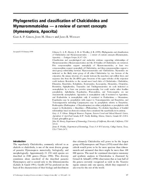 (PDF) Phylogenetics and classification of Chalcidoidea and Mymarommatoidea — a review of current ...