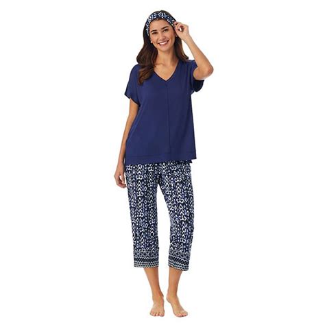 Women's Cuddl Duds® 3-Piece Pajama Top, Pajama Capri Pants & Headband ...