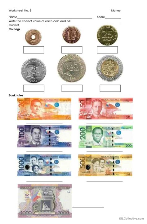 Money - Philippine Coins and Bills: English ESL worksheets pdf & doc