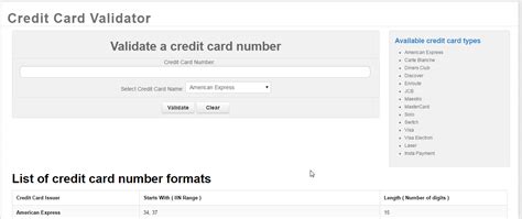 Credit Card Number Validator - validates AMXE, VISA, MasterCard, Discover