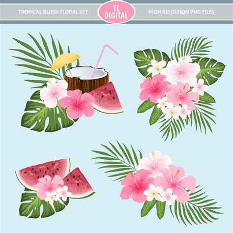 Tropical Flowers Clipart Set Tropical Blush Pink Flower - Etsy Australia