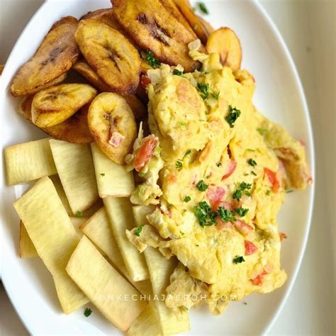 Nigerian Breakfast of Fried Yam, Plantain And Eggs - Nkechi Ajaeroh