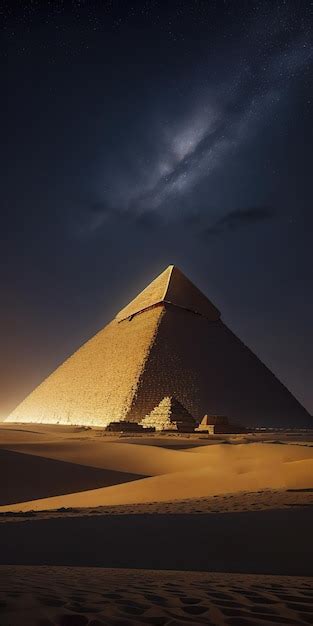 Premium AI Image | image of the Pyramids of Giza under a glittering night sky