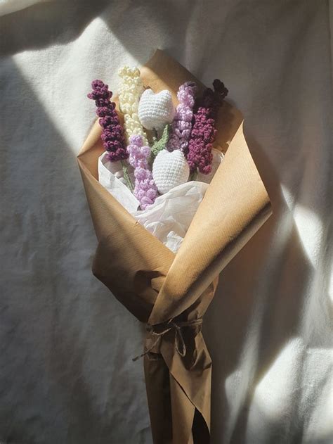 Crochet bouquet with tulip and lavender flowers. Crochet Bouquet, Flowers Bouquet Gift, Tulip ...