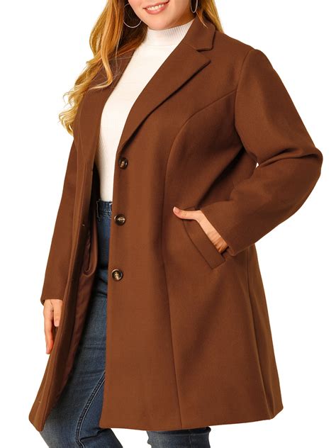 Unique Bargains - Women's Plus Size Coats Elegant Notched Lapel Single ...