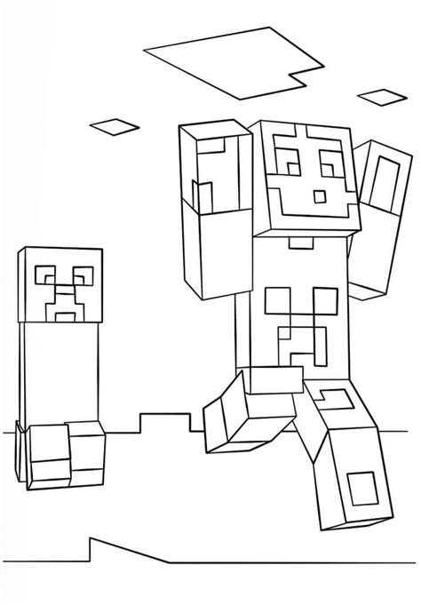 Creeper and Steve Running coloring page - Download, Print or Color Online for Free