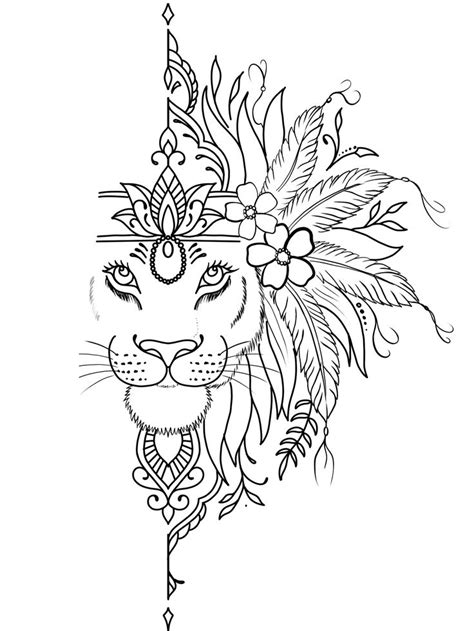 Lion Tattoo Design with Feathered Head