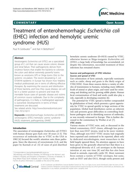 (PDF) Treatment of enterohemorrhagic Escherichia coli (EHEC) infection ...