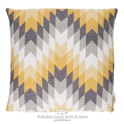 Geometric Ochre and Grey Cushions - Yorkshire Linen Beds and More