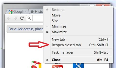 Google Chrome: Reopen Closed Tabs