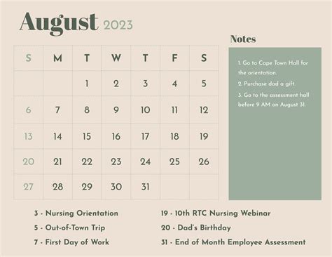 Free August 2023 Calendar Template - Printable Templates Free