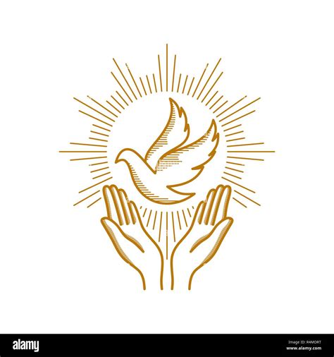 Church logo. Christian symbols. Praying hands and dove - a symbol of ...