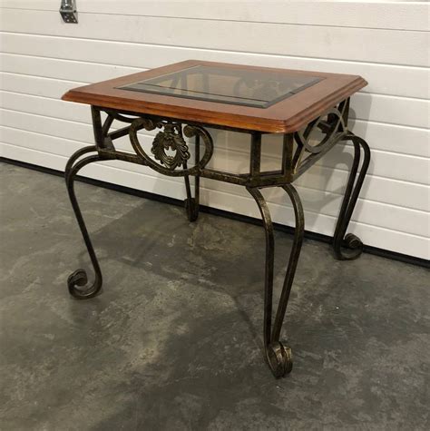 High End Solid Wood and Wrought Iron Beveled Glass Top End Table – Creative Bargains