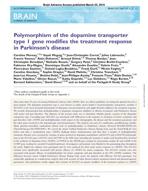 (PDF) Polymorphism of the dopamine transporter type 1 gene modifies the treatment response in ...