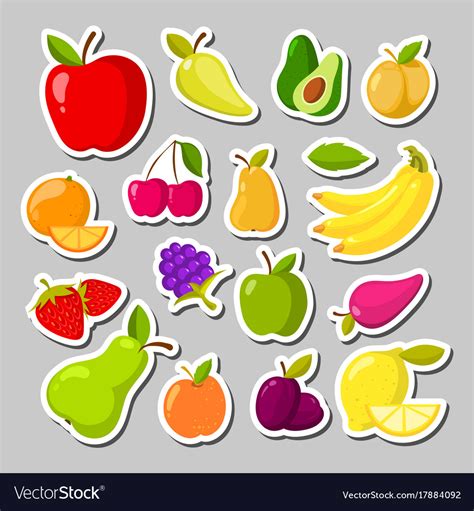 Set of cute fruits in the form of a stickers Vector Image