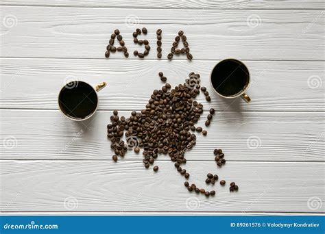 Map of the Asia Made of Roasted Coffee Beans Laying on White Wooden ...