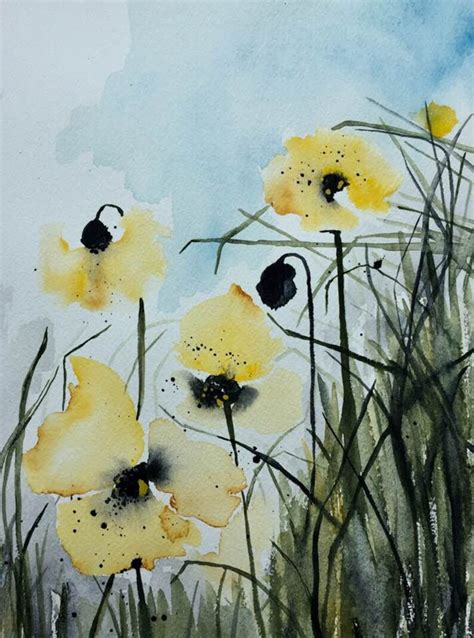 Abstract Yellow Poppy Watercolor Painting Original Painting - Etsy